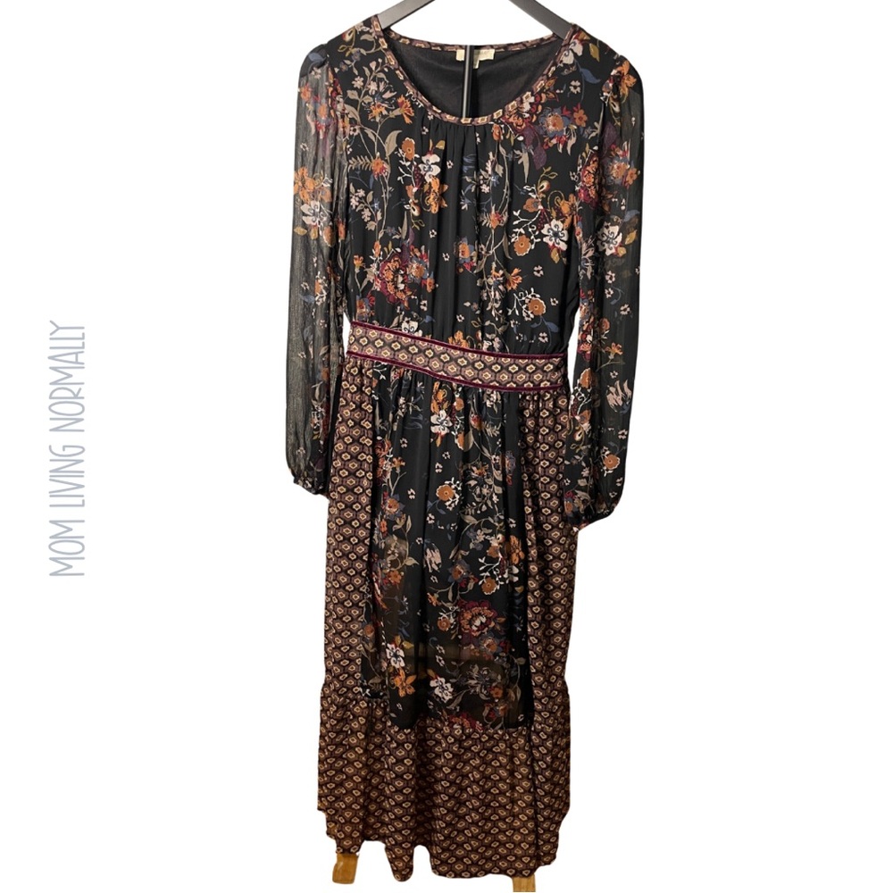 Mystree Black Floral Long Sleeve Dress